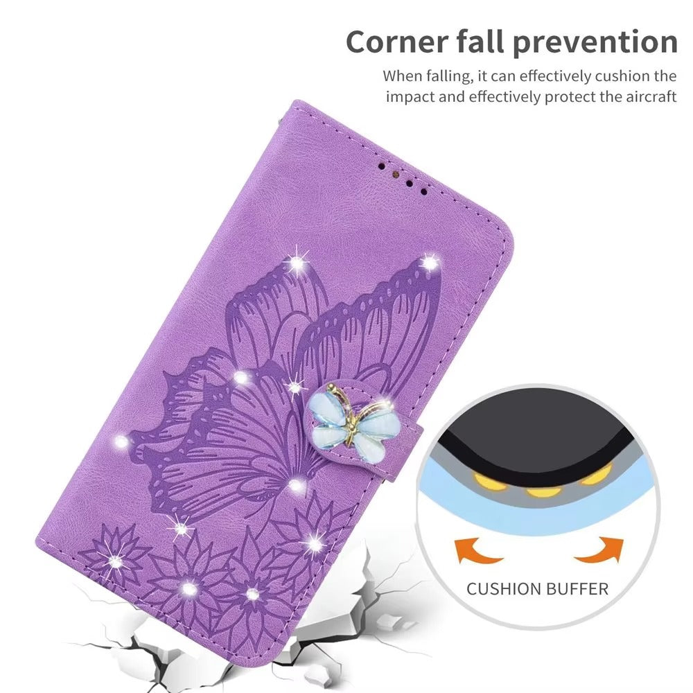 Luxury Apple iPhone Case, MagSafe Compatible, Camera Lens and Screen Protection, Ultra Thin, Shockproof, Magnetic, Full All Around Protection, Butterfly Glitter Wallet Cover