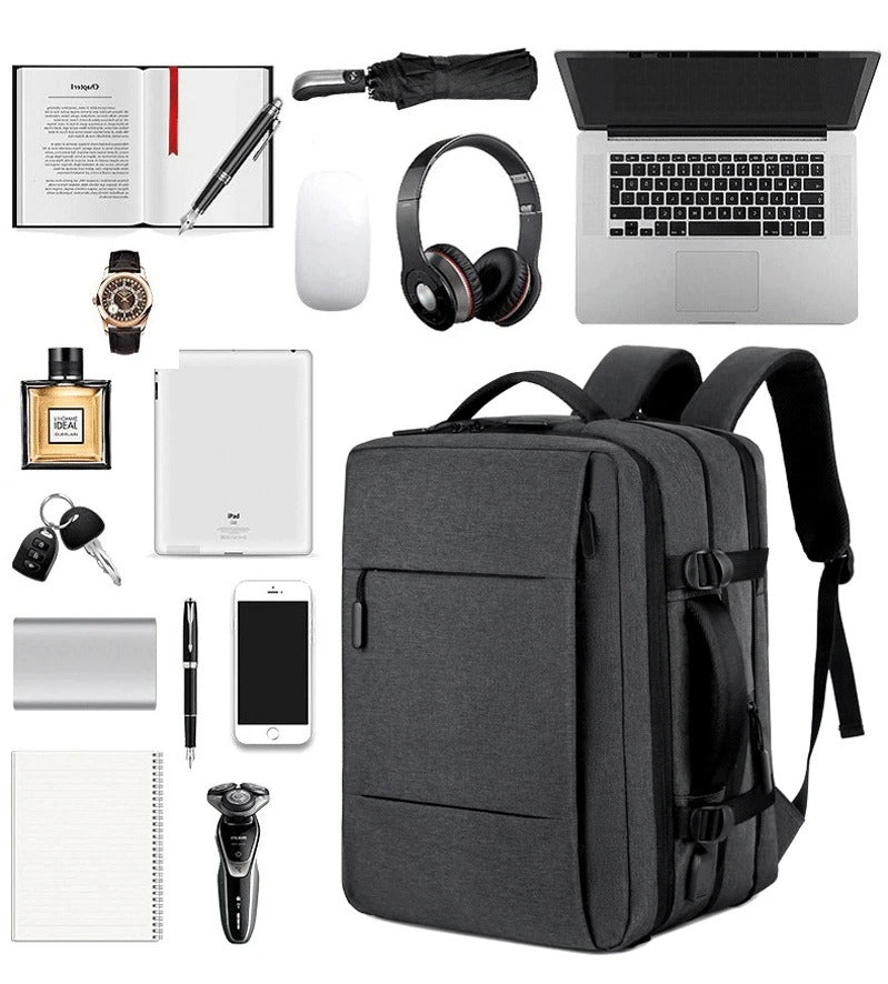 High Quality Waterproof Laptop Backpack for Men, Expandable USB Charging Bag, Business Travel School Rucksack