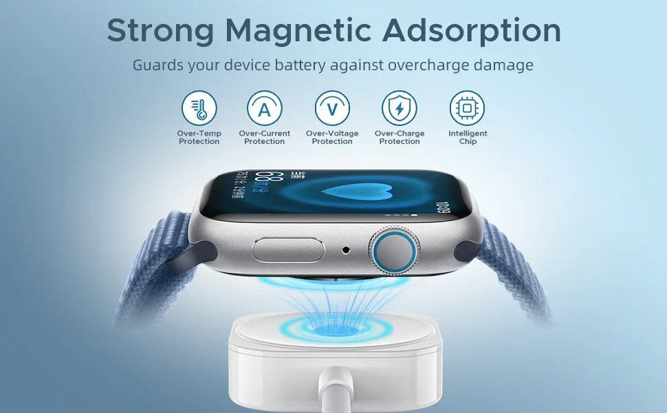 High-Speed 2-in-1 Magnetic Wireless Charger Cable – USB-A Fast Charging Cord for Apple Watch & iPhone, Strong Magnetic Adsorption, Smart Chip Protection