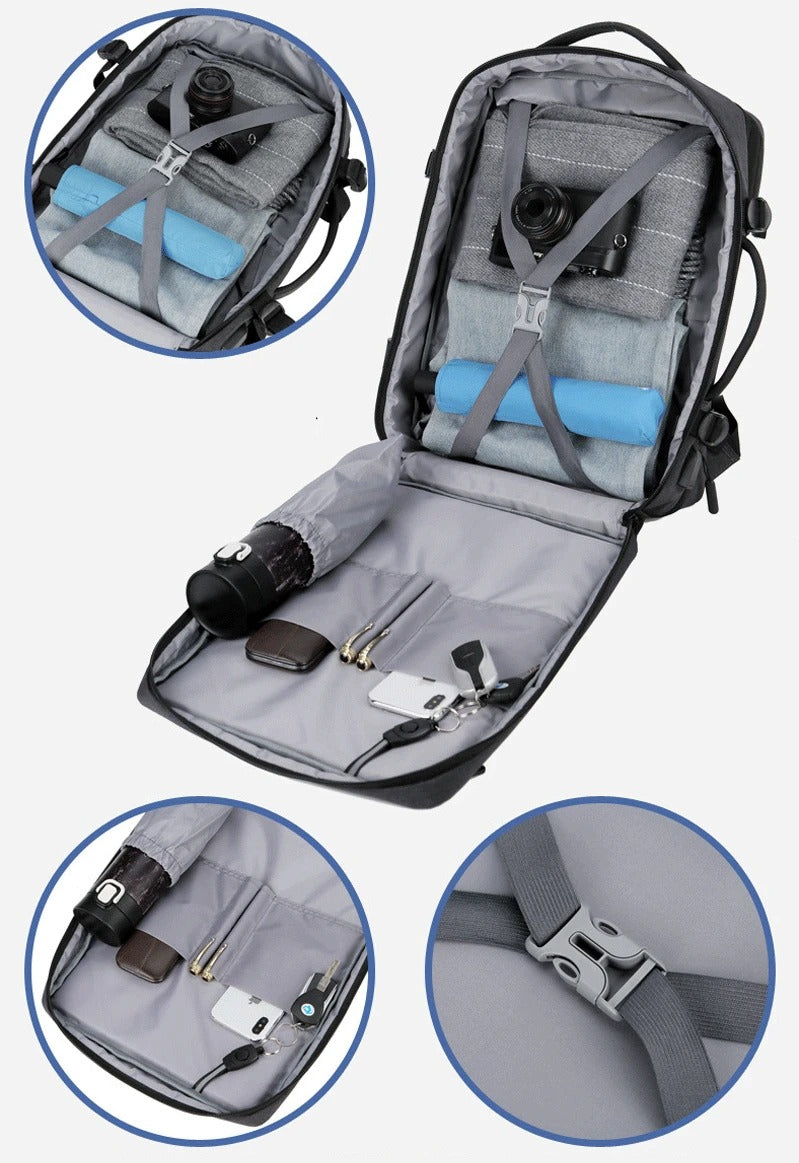 High Quality Waterproof Laptop Backpack for Men, Expandable USB Charging Bag, Business Travel School Rucksack