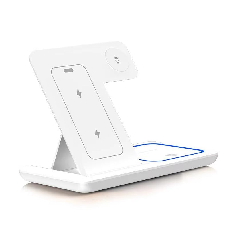 Premium 4 in 1 Wireless Charging Station with LED Light – Foldable Fast Charger Stand for Phones, Apple Watch, AirPods and Qi-Compatible Devices