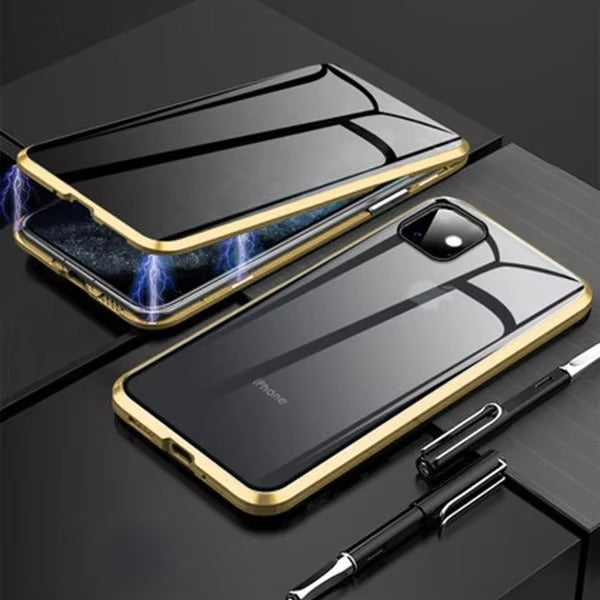 Premium Apple iPhone Case, MagSafe Compatible, Camera Lens & Screen Protection, Ultra Thin, Shockproof, Magnetic Full All Around Cover – Anti-Peeping Tempered Glass Case with Magnetic Metal Bumper & Privacy Protection