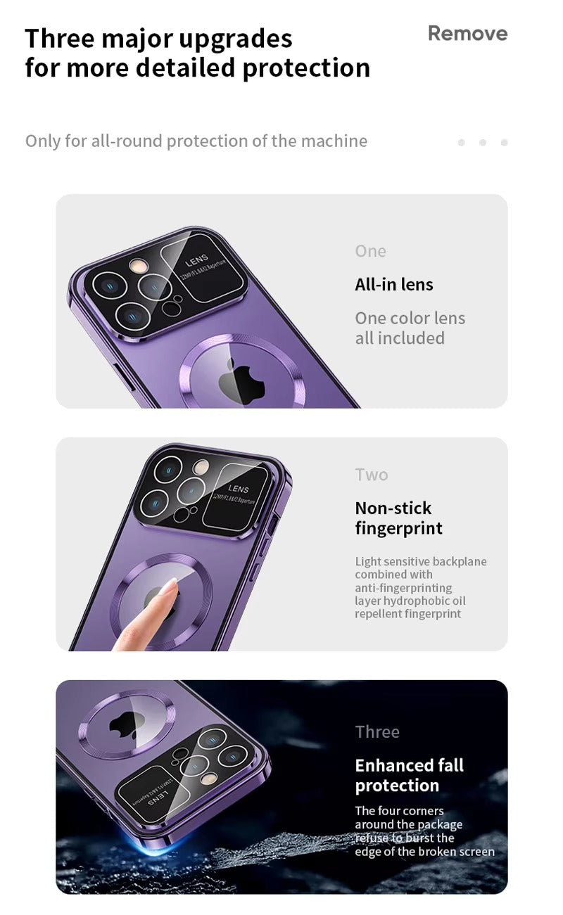 Luxury HD Glass Apple iPhone Case, MagSafe Compatible, Ultra Thin Magnetic Large Window Design and Camera Lens Shield
