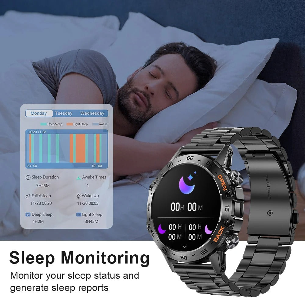 Luxury Bluetooth Call Smartwatch for iPhone – 1.39" Full Touch Fitness Tracker with Steel Band, IP67 Waterproof Health Watch