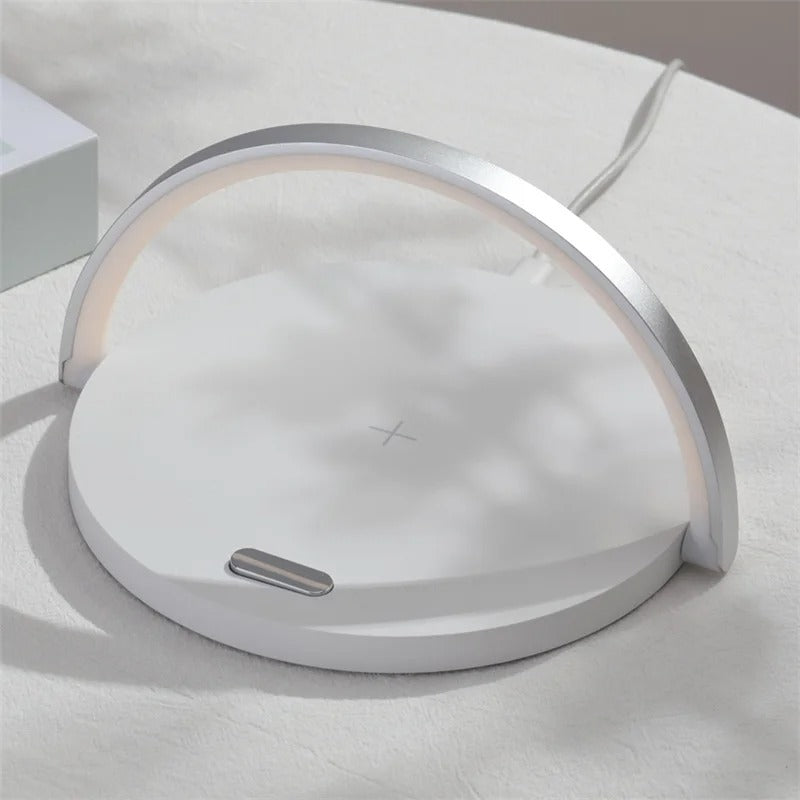 Multifunction 3 in 1 Wireless Charging Station – 10W Fast Charger Pad with LED Desk Lamp, Touch Night Light and Adjustable Stand for iPhone and Samsung