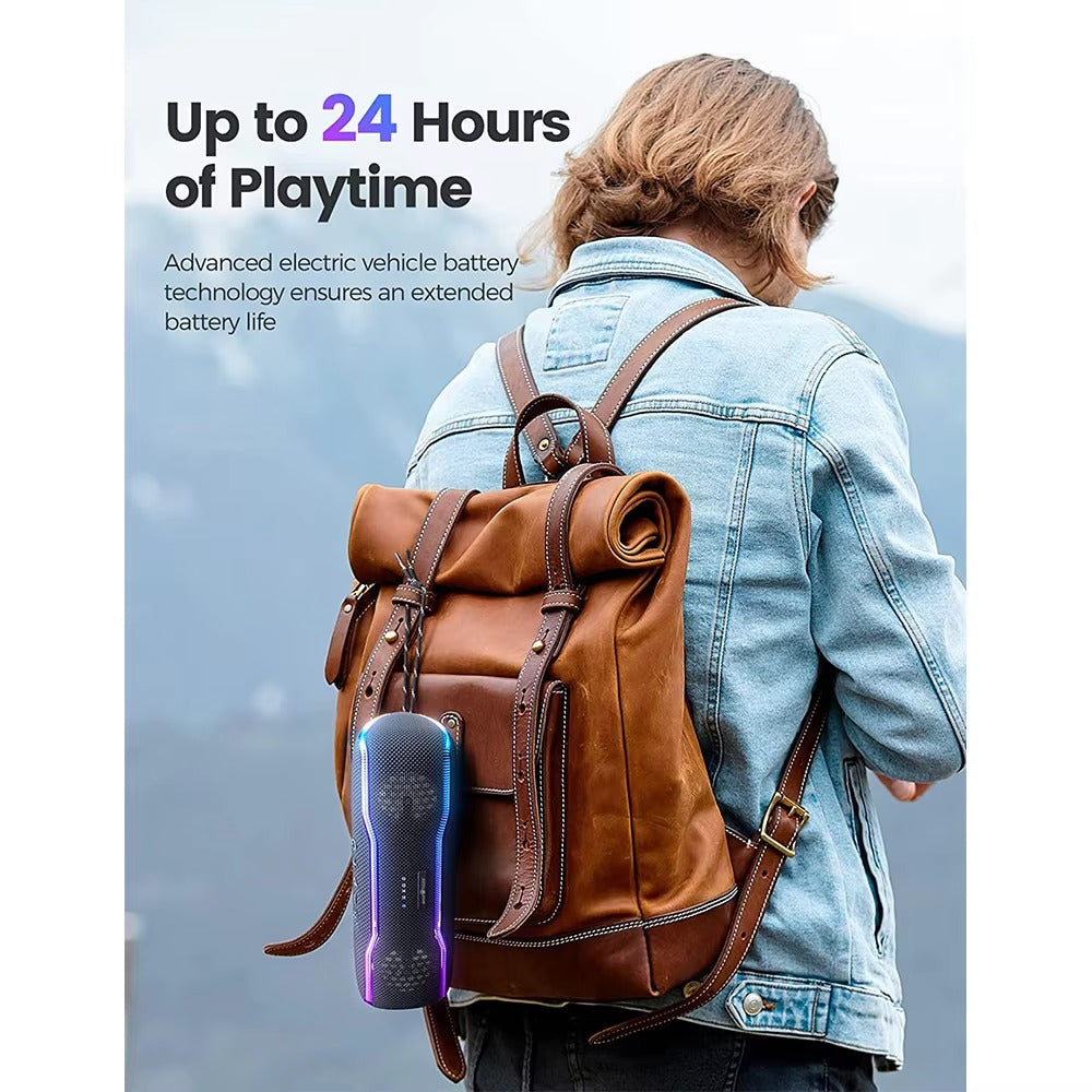 Premium Portable Bluetooth Speaker – IPX7 Waterproof Outdoor Sound Box with 25W Stereo Output, Colorful LED Lights