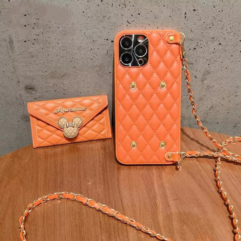 Luxury Apple iPhone Case, MagSafe Compatible, Camera Lens & Screen Protection, Ultra Thin, Shockproof, Magnetic Full All Around Cover – Rhombic Pattern PU Leather Card Holder Case with Lanyard Strap