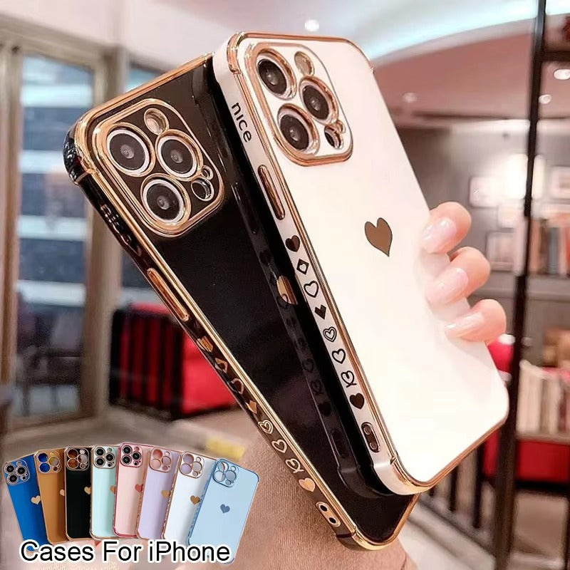 Luxury Apple iPhone Case MagSafe Compatible, Camera Lens & Screen Protection, Ultra Thin Shockproof Magnetic Full All Around Protection Cover with Electroplated Love Heart Design