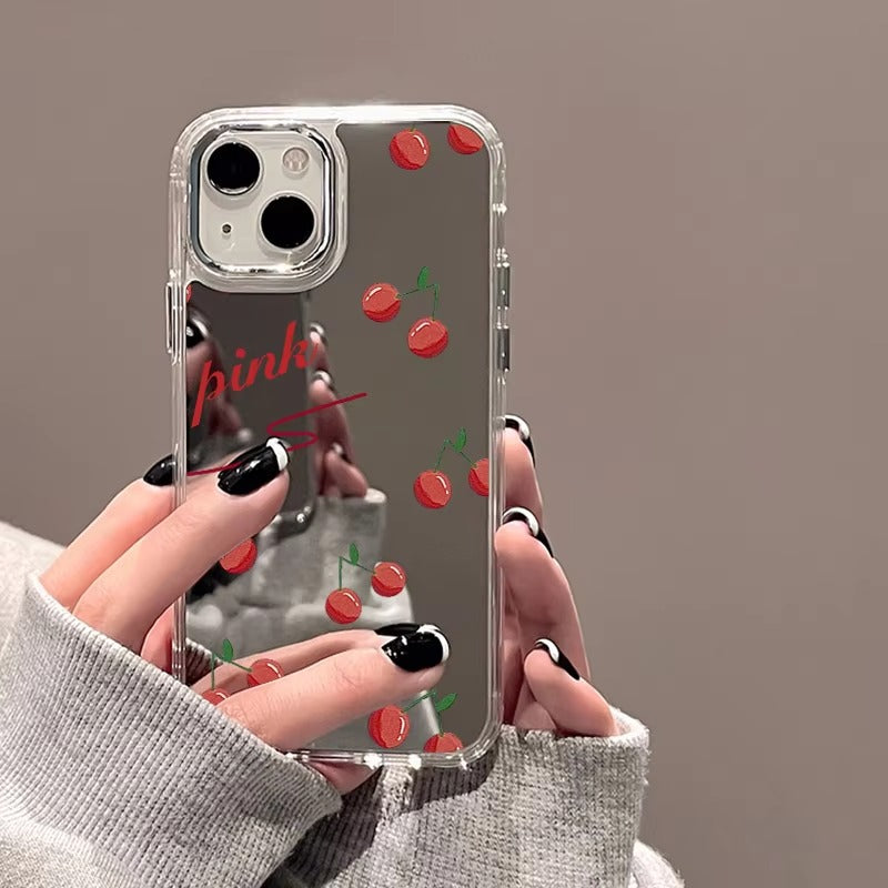 Luxury Apple iPhone Case, MagSafe Compatible, Camera Lens and Screen Protection, Ultra Thin, Shockproof, Magnetic, Full All Around Protection, Cherry Bow Mirror Cover