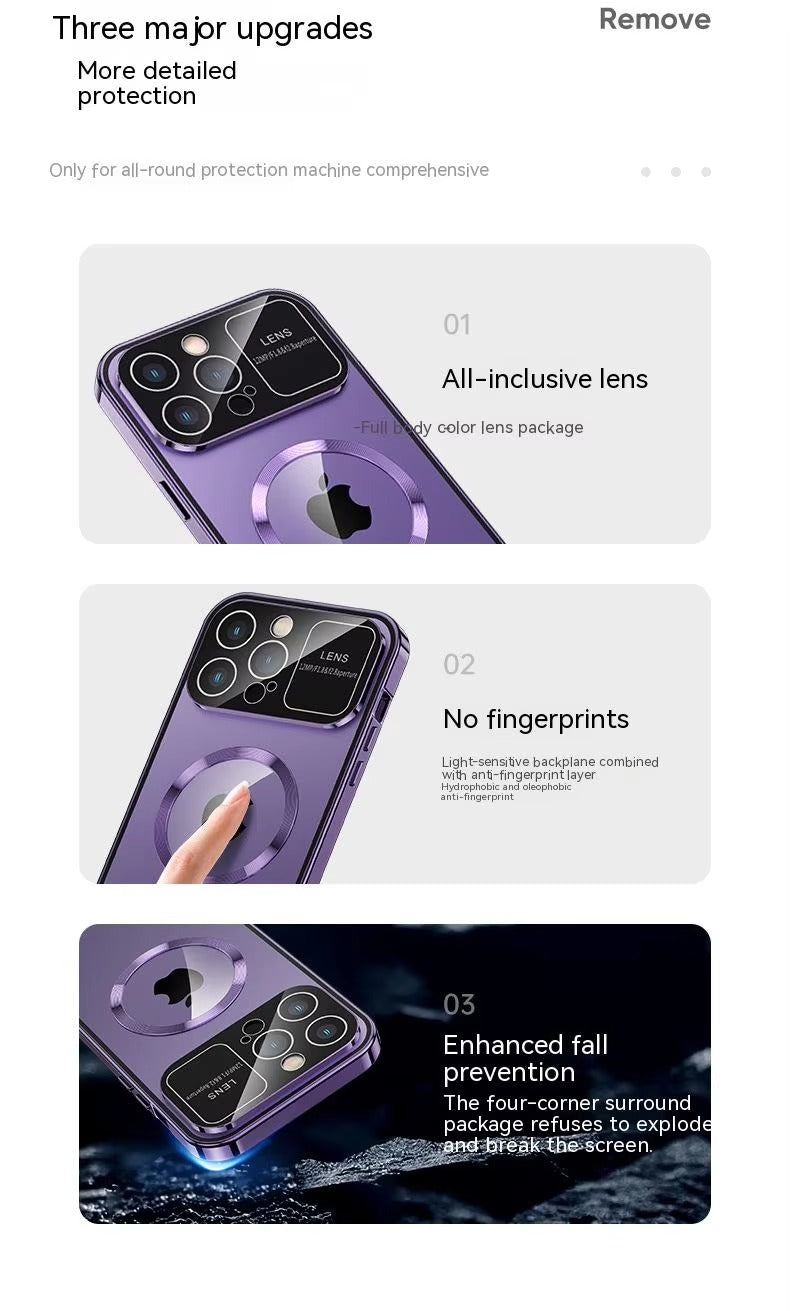 Premium Apple iPhone Case, MagSafe Compatible, Camera Lens & Screen Protection, Ultra Thin, Shockproof, Magnetic Full All Around Cover – Large Window Privacy Case with Magnetic Frosted Glass Back & Wireless Charging Support