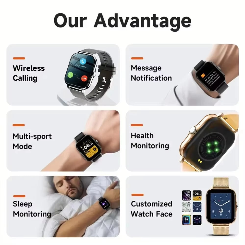 Luxury Bluetooth Smart Watch for Android iOS – 1.83" Touchscreen, Call & Message Alerts, Heart Rate & Sleep Monitor, Fitness Tracker, Stylish Gift for Men & Women