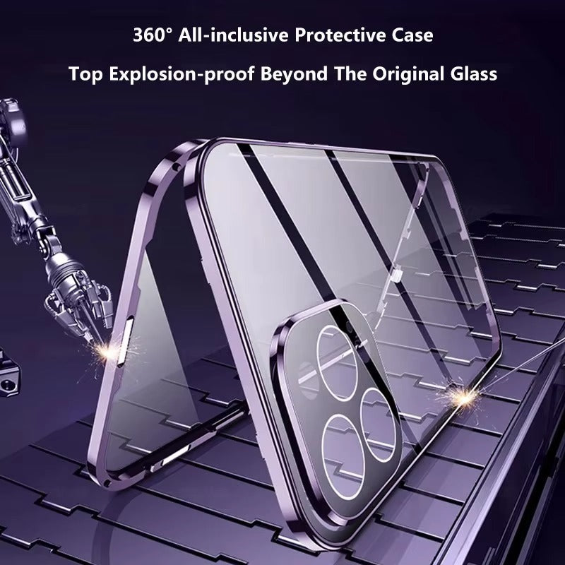 Premium Apple iPhone Case, MagSafe Compatible, Camera Lens & Screen Protection, Ultra Thin, Shockproof, Magnetic Full All Around Cover – Anti-Spy Tempered Glass Magnetic Case with Privacy Screen & Lens Protection