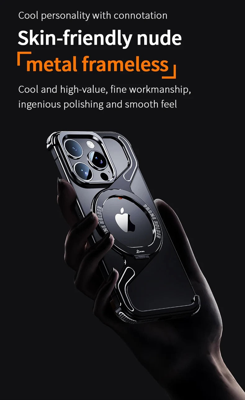 Premium Apple iPhone Case, MagSafe Compatible, Camera Lens & Screen Protection, Ultra Thin, Shockproof, Magnetic Full All Around Cover – Z-Type Aluminum Alloy Rimless Case with Snap-On Bracket & Metal Frame