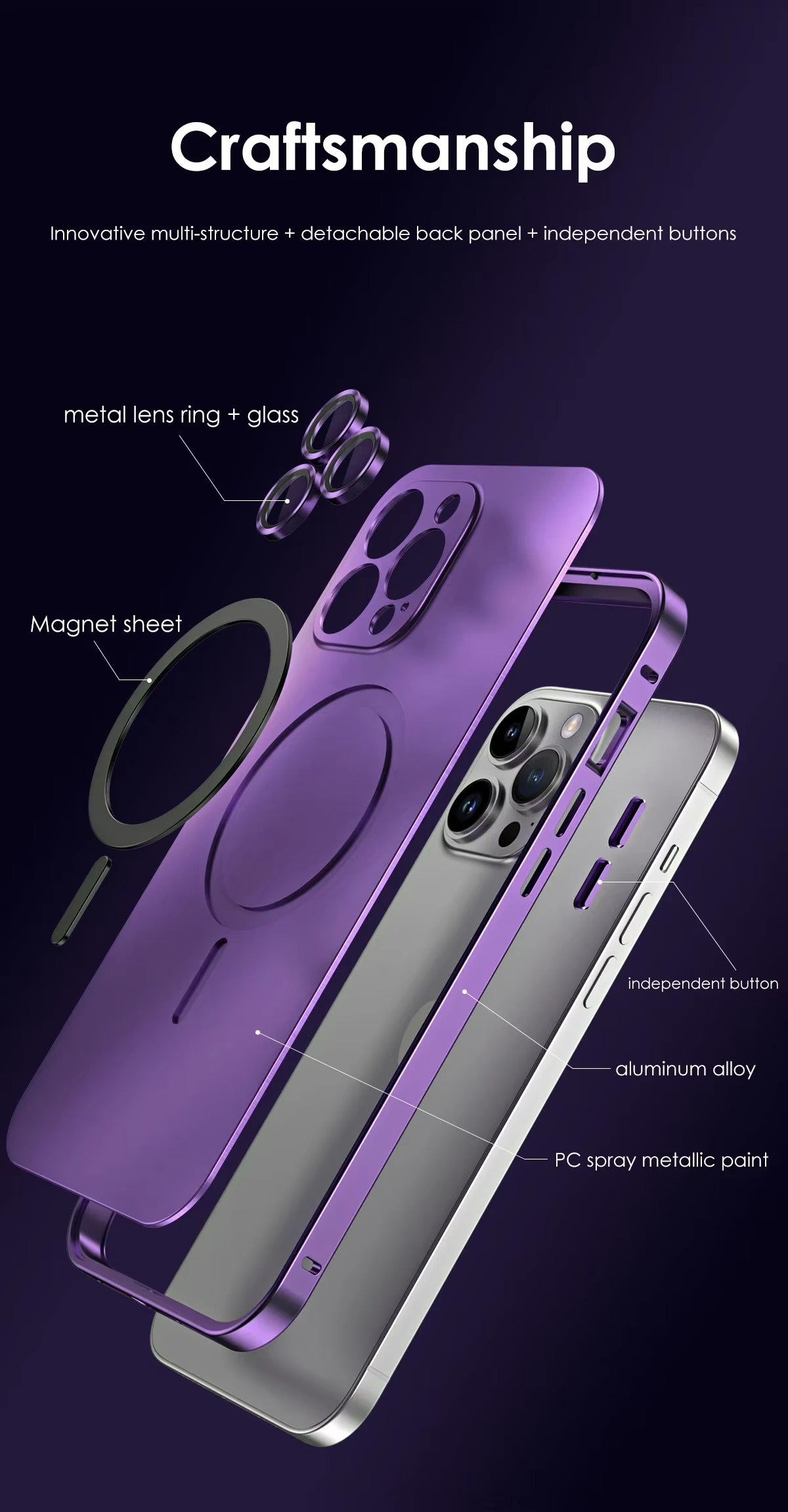 Luxury Apple iPhone Case, MagSafe Compatible, Camera Lens & Screen Protection, Ultra Thin, Shockproof, Magnetic Full All Around Cover – Metal Frame Case with Aluminum PC Back Panel for Sleek Durable Protection