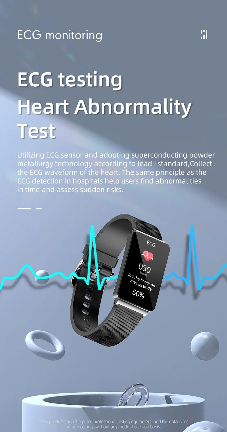 Premium Non-Invasive Blood Glucose Smartwatch – ECG, Heart Rate, Blood Pressure, Oxygen & Temperature Monitor, Waterproof Fitness Tracker with Touchscreen