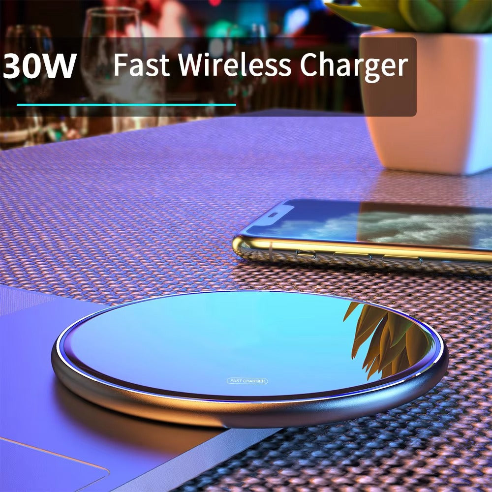 Premium, 30W Wireless Charging Pad – Fast Charger for iPhone, AirPods Pro, Qi-Enabled Devices, Quick Charge Station for Desk
