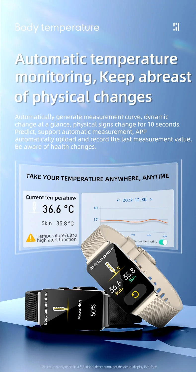 Premium Non-Invasive Blood Glucose Smartwatch – ECG, Heart Rate, Blood Pressure, Oxygen & Temperature Monitor, Waterproof Fitness Tracker with Touchscreen