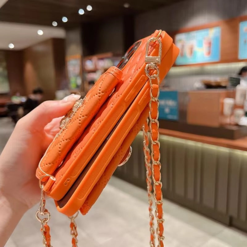 Luxury Apple iPhone Case, MagSafe Compatible, Camera Lens & Screen Protection, Ultra Thin, Shockproof, Magnetic Full All Around Cover – Rhombic Pattern PU Leather Card Holder Case with Lanyard Strap