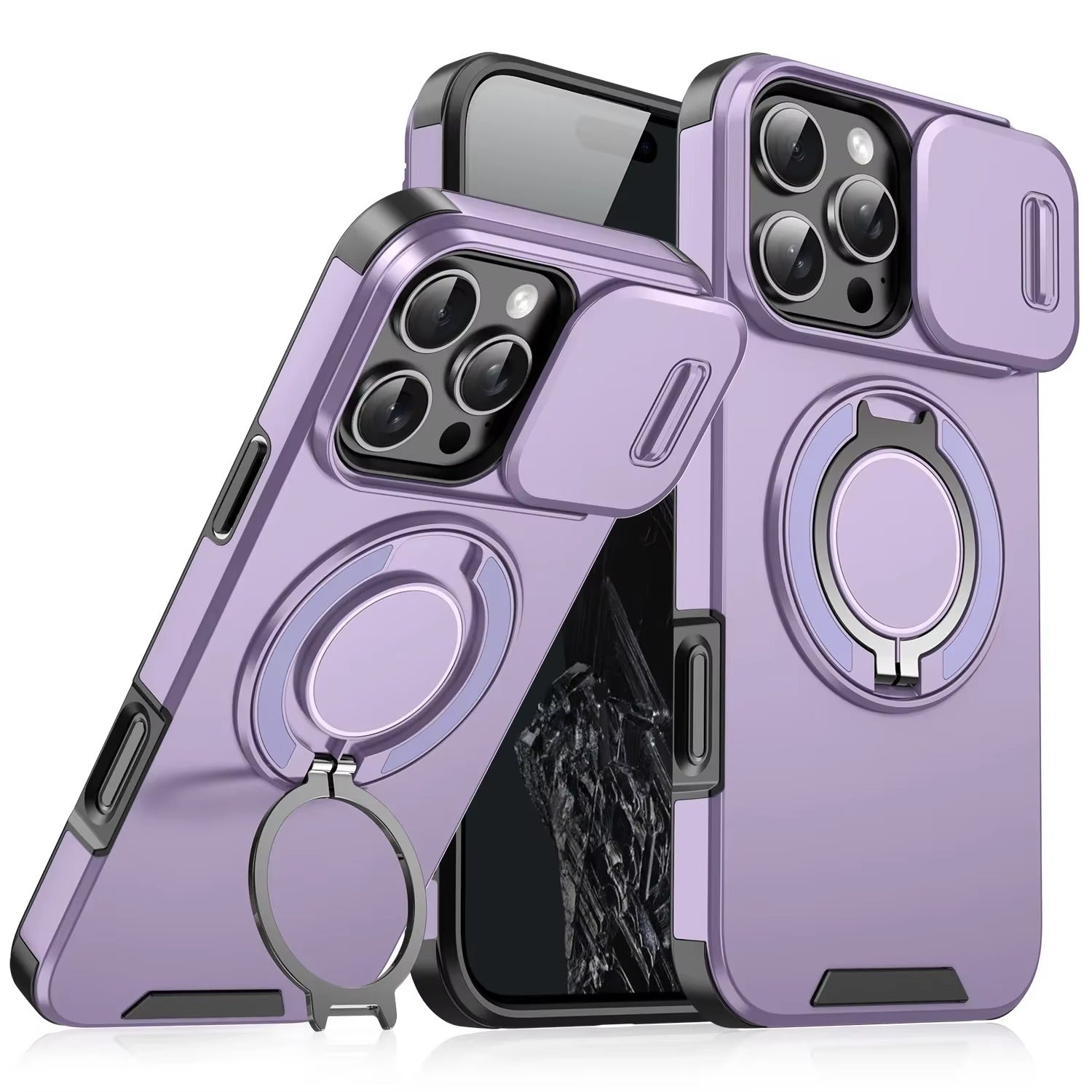 High Quality Apple iPhone Case MagSafe Compatible, Camera Lens & Screen Protection Cover with Slide Lens & Armor Bracket