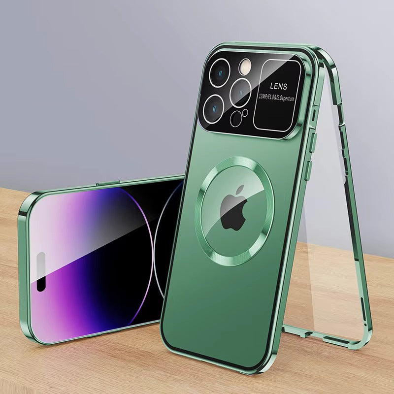 Luxury HD Glass Apple iPhone Case, MagSafe Compatible, Ultra Thin Magnetic Large Window Design and Camera Lens Shield