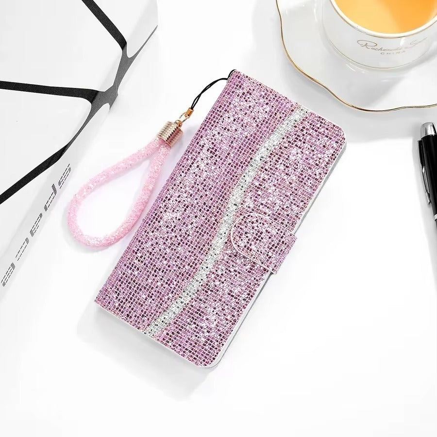 Luxury Apple iPhone Case, MagSafe Compatible, Camera Lens and Screen Protection, Ultra Thin, Shockproof, Magnetic, Full All Around Protection, Glitter Wallet Strap Cover
