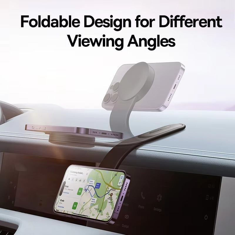 Robust Magnetic Car Phone Holder with 15W Wireless Charging – Foldable Dashboard Mount, Strong Grip, Universal for iPhone & Android, Mini Design
