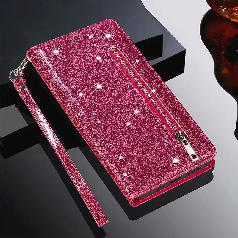 Luxury Apple iPhone Case, MagSafe Compatible, Camera Lens and Screen Protection, Ultra Thin, Shockproof, Magnetic, Full All Around Protection, Glitter Zipper Wallet Cover