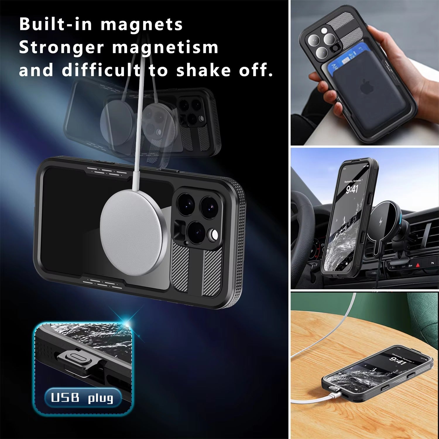 Premium Apple iPhone Case MagSafe Compatible, Camera Lens & Screen Protection, Ultra Thin Shockproof Magnetic Full All Around Protection Cover with IP68 Waterproof Charging Design