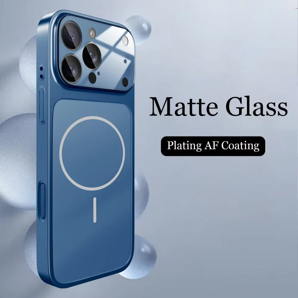 Premium Nano Matte Glass iPhone Case – MagSafe Compatible Magnetic Protective Cover with Shockproof Armor Frame and Camera Lens Protector