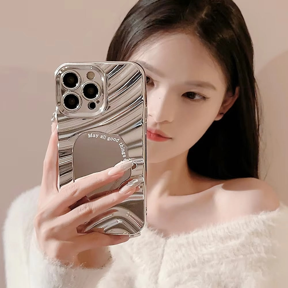 Luxury Apple iPhone Case, MagSafe Compatible, Camera Lens and Screen Protection, Ultra Thin, Shockproof, Magnetic, Full All Around Protection, Wavy Mirror Bumper Cover