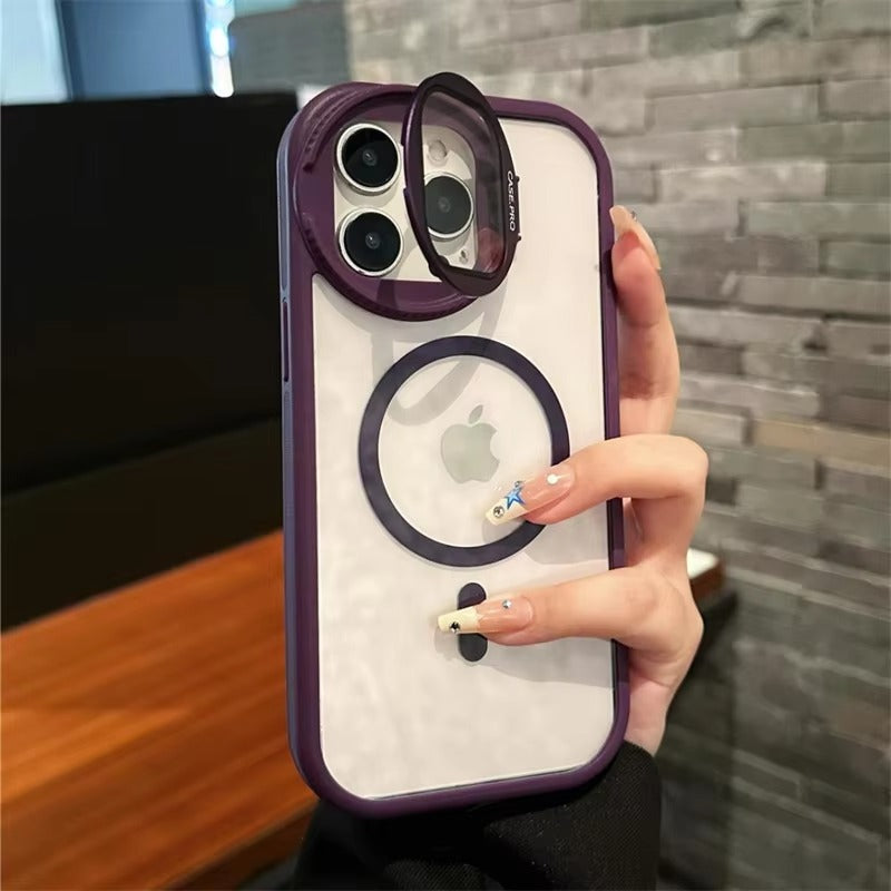 Luxury Apple iPhone Case MagSafe Compatible, Camera Lens & Screen Protection, Ultra Thin Shockproof Magnetic Full All Around Protection Cover with Acrylic Stand & Glass Camera