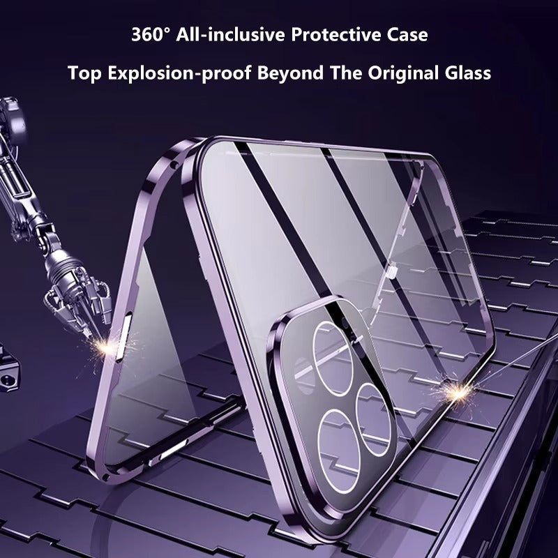 Premium Apple iPhone Case, MagSafe Compatible, Camera Lens & Screen Protection, Ultra Thin, Shockproof, Magnetic Full All Around Cover – Double Glass Anti-Peep Privacy Case with Magnetic Adsorption & Lens Protection