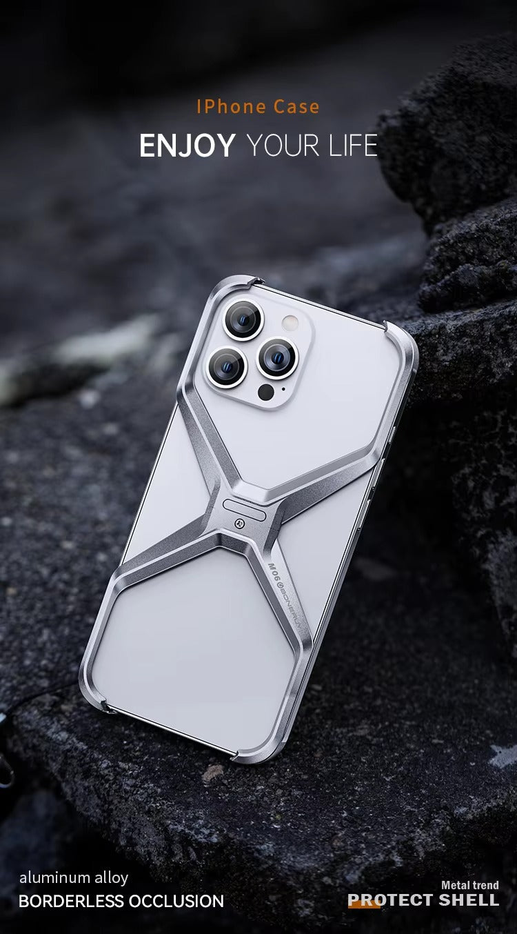 Luxury Apple iPhone Case, MagSafe Compatible, Camera Lens & Screen Protection, Ultra Thin, Shockproof, Magnetic Full All Around Cover – Rimless Aluminum X-Frame Case with Heat Dissipation & Removable Armor Design