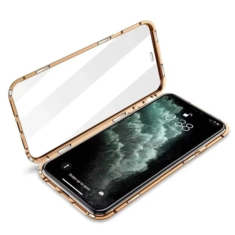 Premium Apple iPhone Case, Ultra Thin Shockproof Magnetic Full All Around Protection Cover with Double Glass Bumper Frame