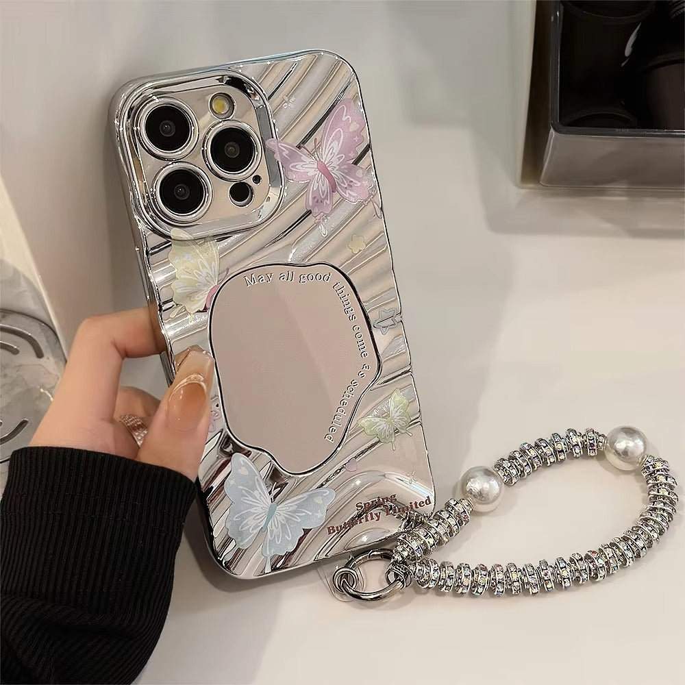 Luxury Apple iPhone Case, MagSafe Compatible, Camera Lens and Screen Protection, Ultra Thin, Shockproof, Magnetic, Full All Around Protection, Butterfly Mirror Bracelet Cover