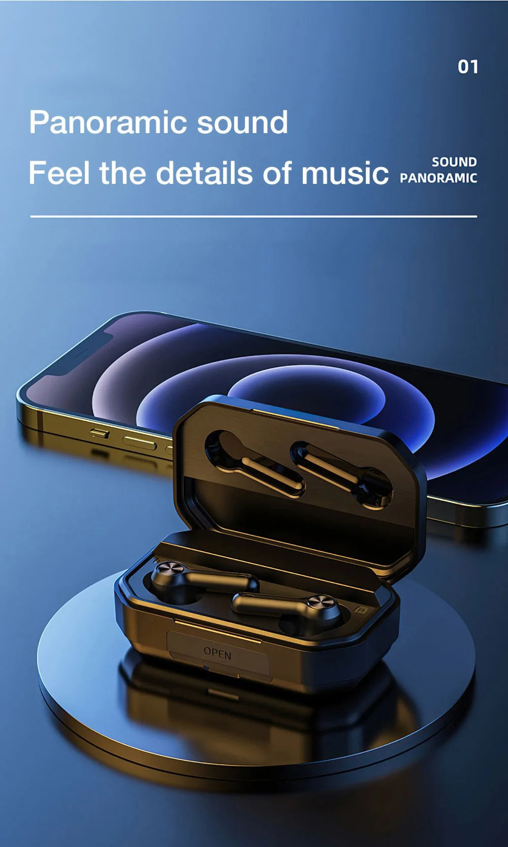 Premium TWS Bluetooth 5.0 Earbuds for iPhone Headset with LED Display, 1200mAh Charging Case Noise Reduction, and Gaming Mode