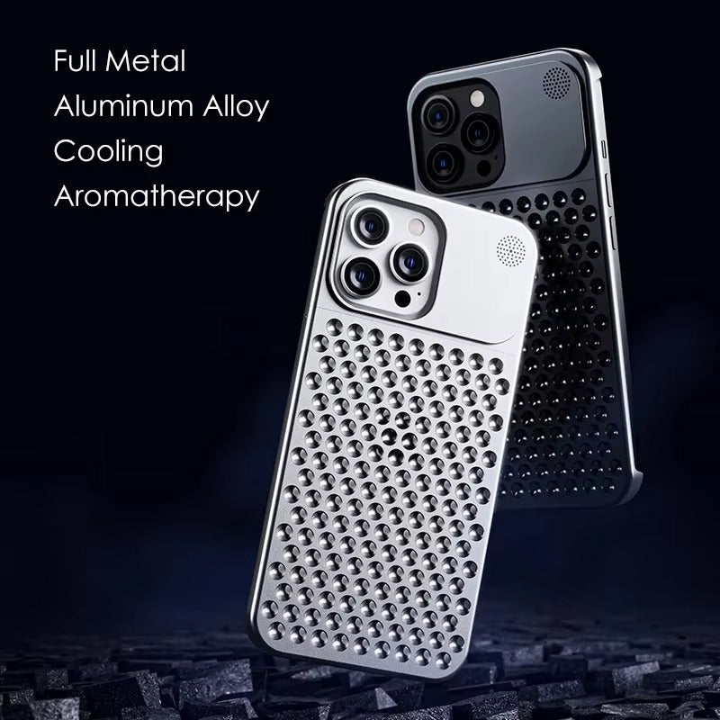 Luxury Apple iPhone Case, MagSafe Compatible, Camera Lens & Screen Protection, Ultra Thin, Shockproof, Magnetic Full All Around Cover – Aluminum Cooling Case with Heat Dissipation & Removable Fragrance Module