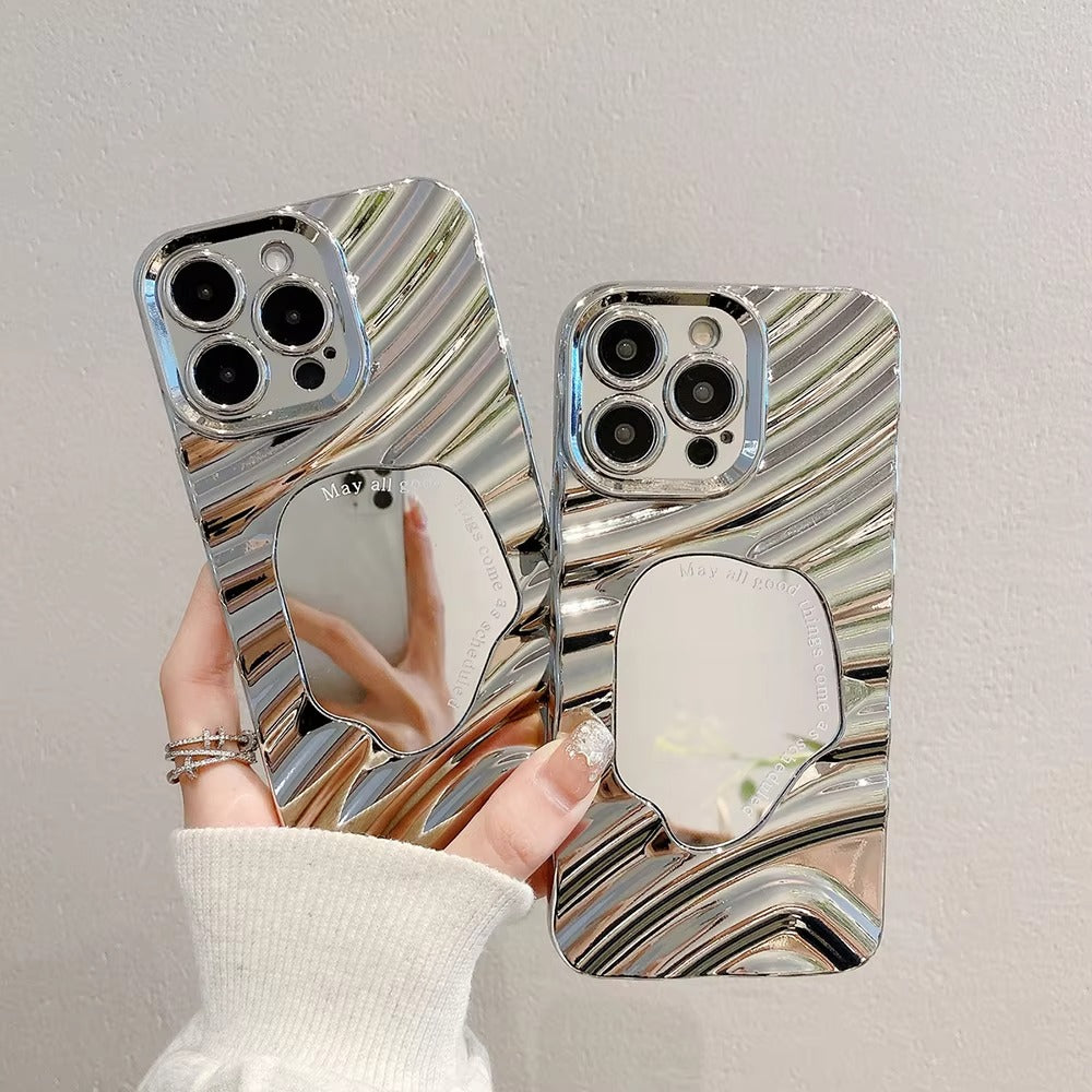 Luxury Apple iPhone Case, MagSafe Compatible, Camera Lens and Screen Protection, Ultra Thin, Shockproof, Magnetic, Full All Around Protection, Wavy Mirror Bumper Cover