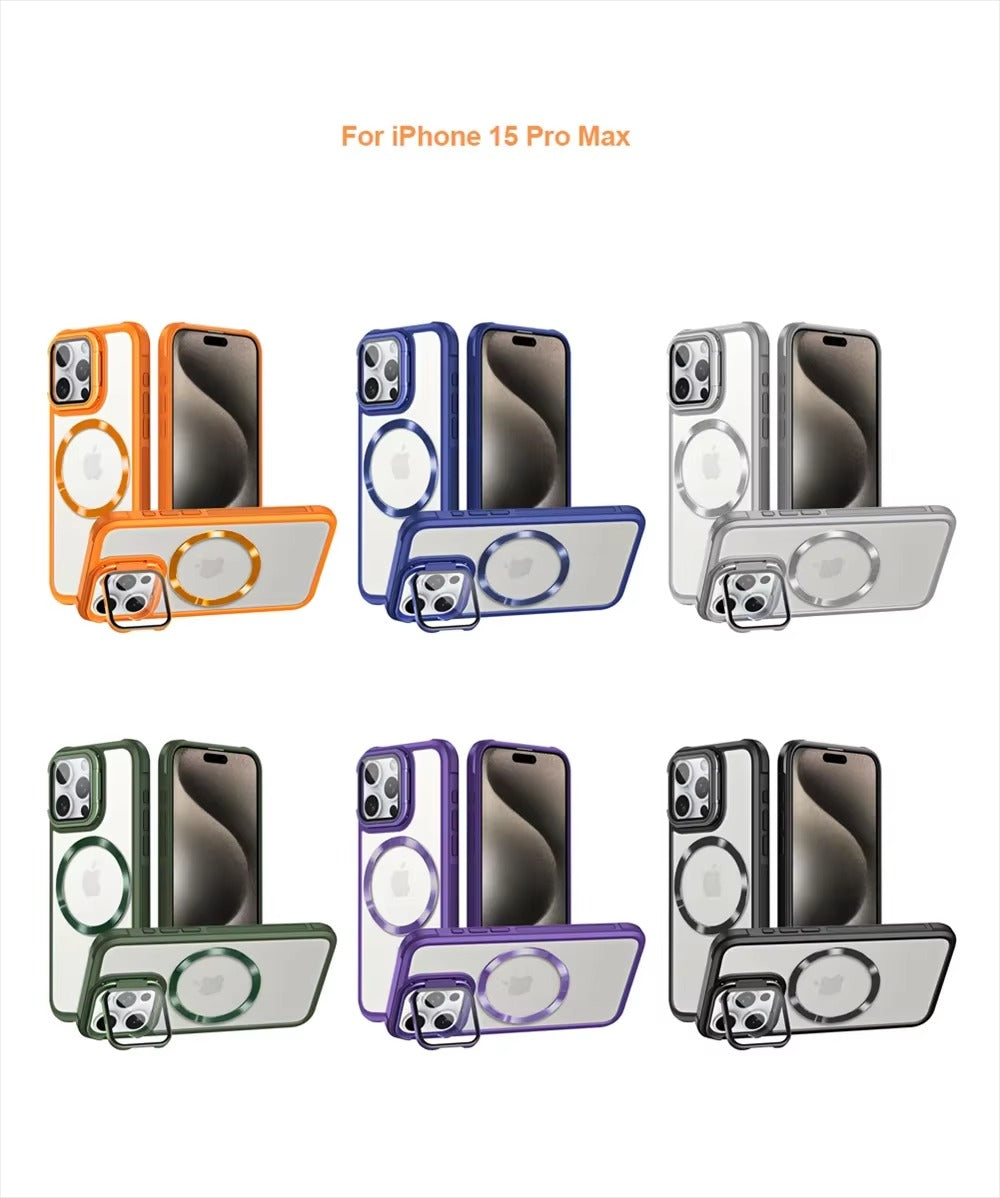 Premium Apple iPhone Case MagSafe Compatible, Camera Lens & Screen Protection, Cover with Hard Shell & Stand Bracket