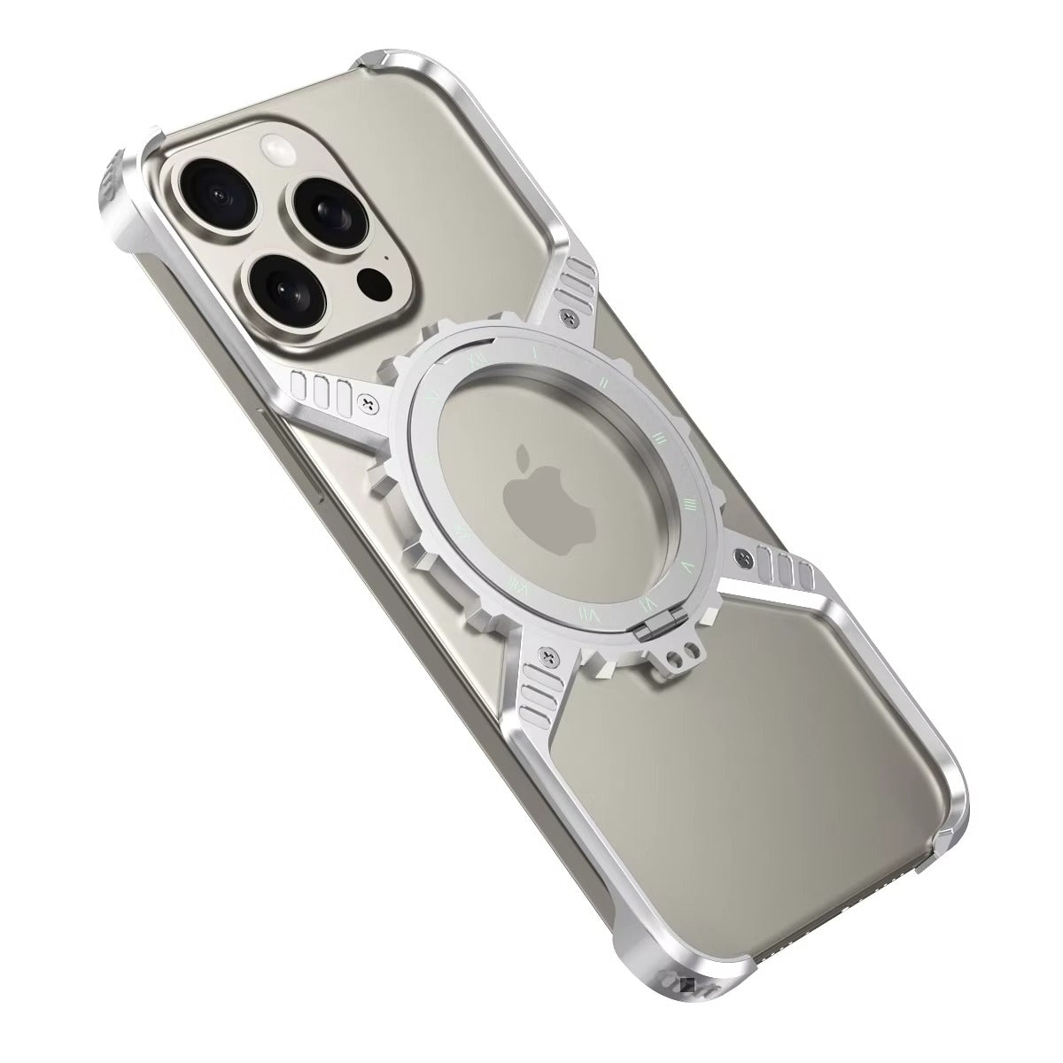 Robust Apple iPhone Case, MagSafe Compatible, Camera Lens & Screen Protection, Ultra Thin, Shockproof, Magnetic Full All Around Cover – X-Shaped Gear Aluminum Case with 360° Stand & Noctilucent Frameless Design