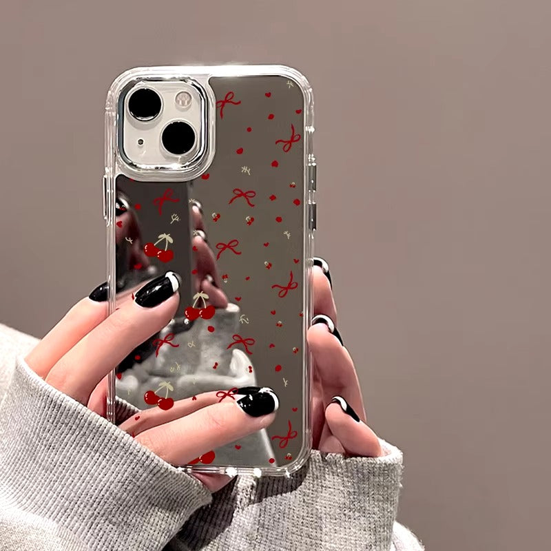 Luxury Apple iPhone Case, MagSafe Compatible, Camera Lens and Screen Protection, Ultra Thin, Shockproof, Magnetic, Full All Around Protection, Cherry Bow Mirror Cover