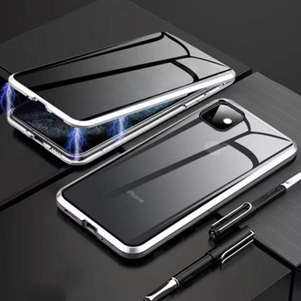 Premium Apple iPhone Case, MagSafe Compatible, Camera Lens & Screen Protection, Ultra Thin, Shockproof, Magnetic Full All Around Cover – Anti-Peeping Tempered Glass Case with Magnetic Metal Bumper & Privacy Protection