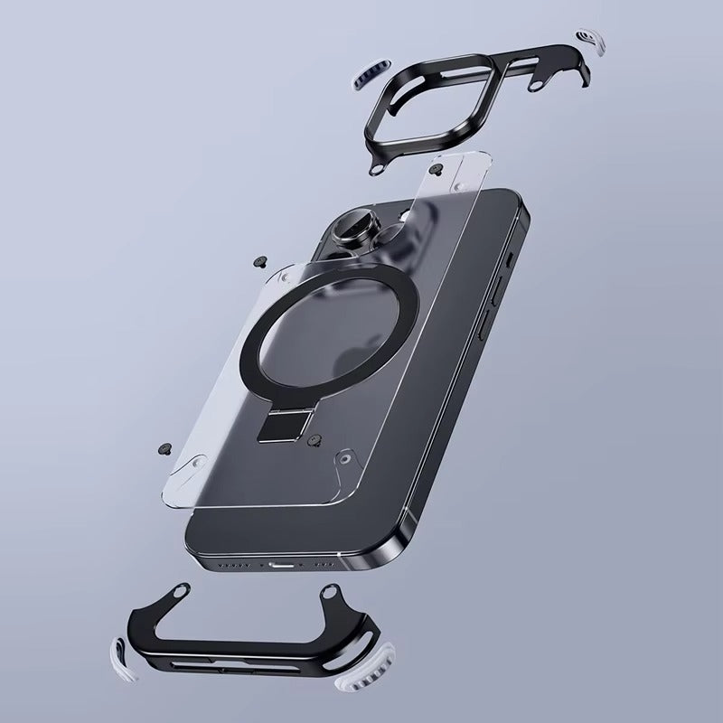 Luxury Edgeless Apple iPhone Case, MagSafe Compatible, Ultra Thin Magnetic Metal Frame and Aluminum Kickstand