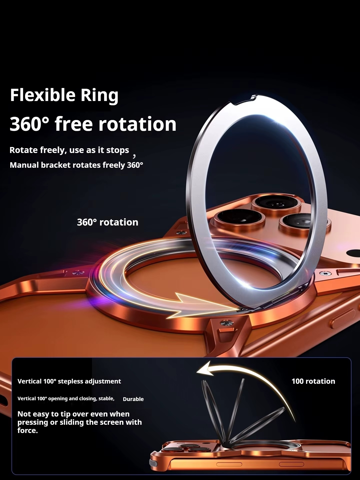Premium Aluminum Alloy Bumper iPhone Case – MagSafe Compatible Magnetic Cover with 360° Rotating Ring Stand, Shockproof Frame and Camera Protection