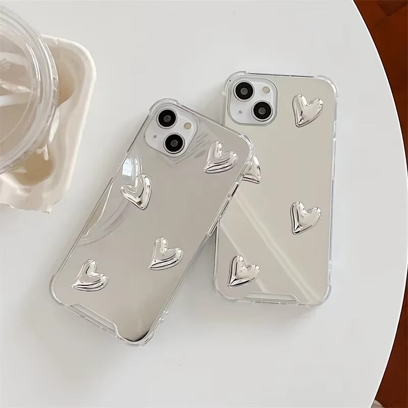 Luxury Apple iPhone Case, MagSafe Compatible, Camera Lens and Screen Protection, Ultra Thin, Shockproof, Magnetic, Full All Around Protection, Bow Heart Mirror Cover