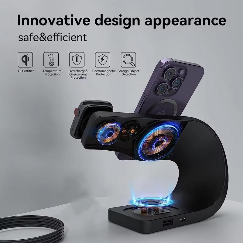 Premium 4 in 1 Magnetic Wireless Charging Station – 15W Fast Charger Dock with LED Indicator for Phones, Apple Watch, AirPods and USB Devices