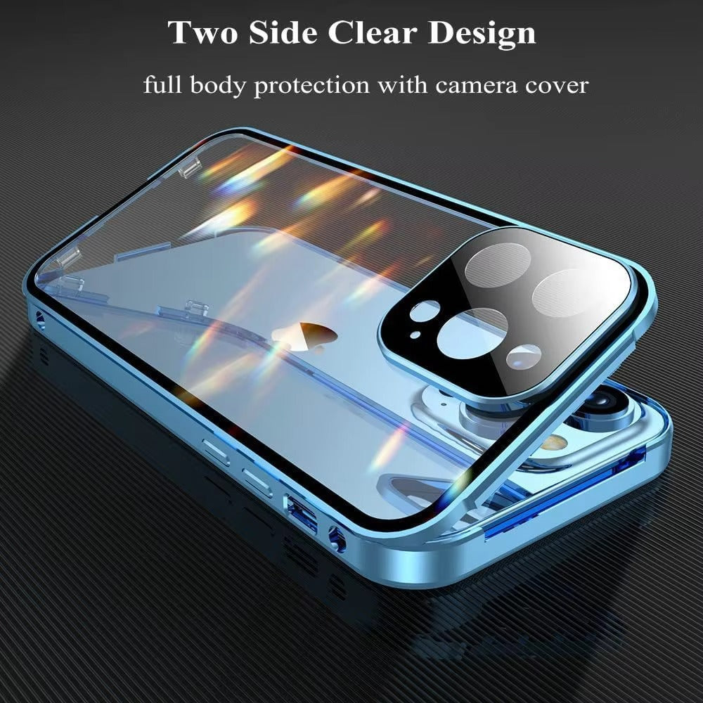 Premium Apple iPhone Case MagSafe Compatible, Camera Lens & Screen Protection, Cover with 360 Metal Glass Bumper