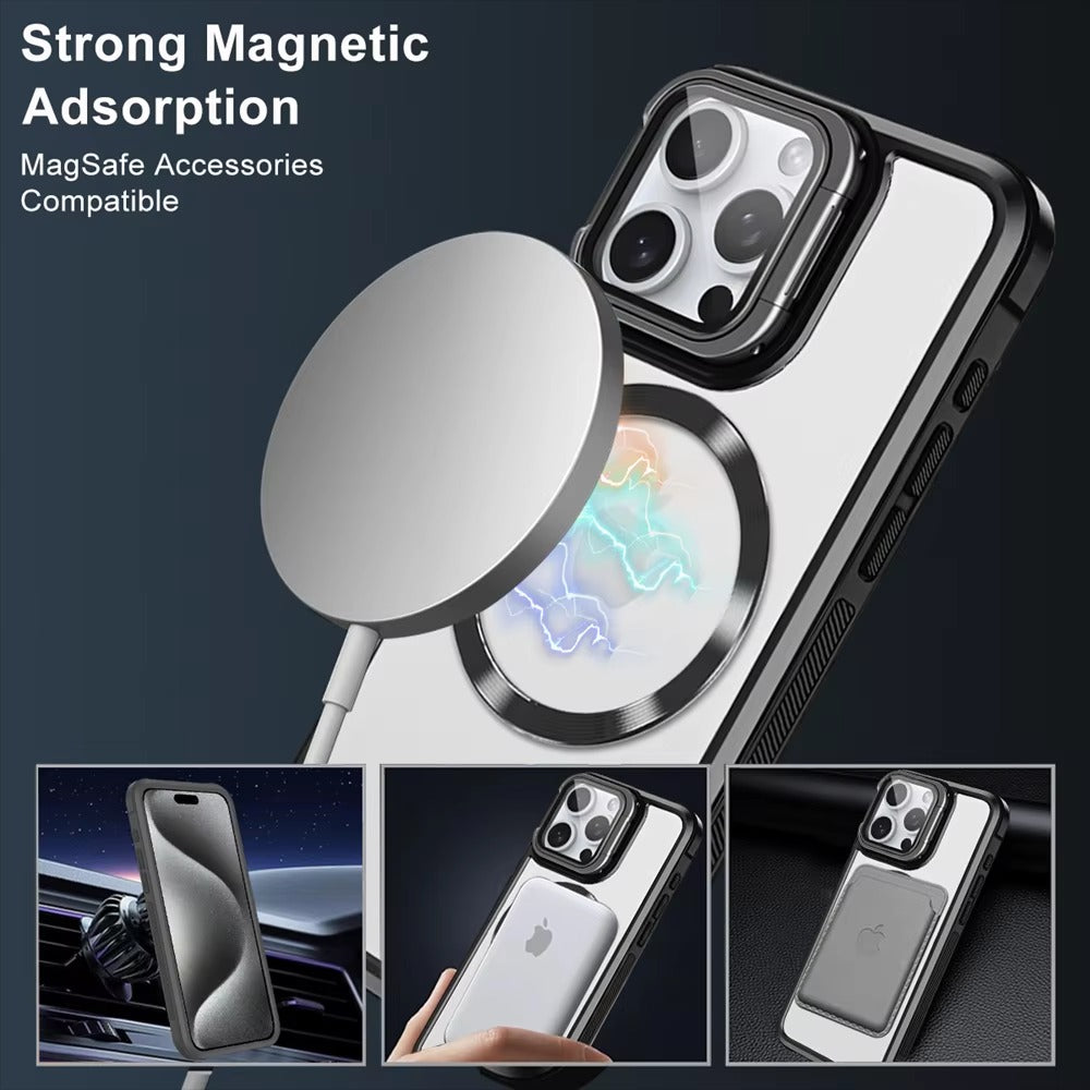 Premium Apple iPhone Case MagSafe Compatible, Camera Lens & Screen Protection, Cover with Hard Shell & Stand Bracket