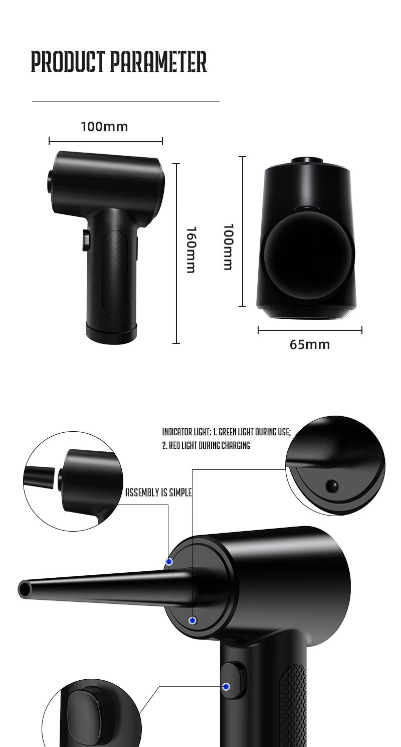 Powerful, Cordless, Compressed Air Duster for Computer, Air Blower with LED Light, for PC, Keyboard, Crumbs, Laptop, Car, Cleaning, Reusable, Portable