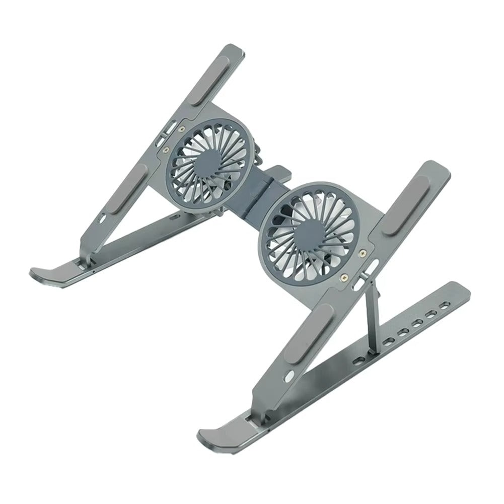 Luxury Aluminum Laptop Stand with RGB Light & Dual Cooling Fans – 7-Level Height Adjustable Notebook Holder, USB Powered, Foldable & Portable for 17" Devices